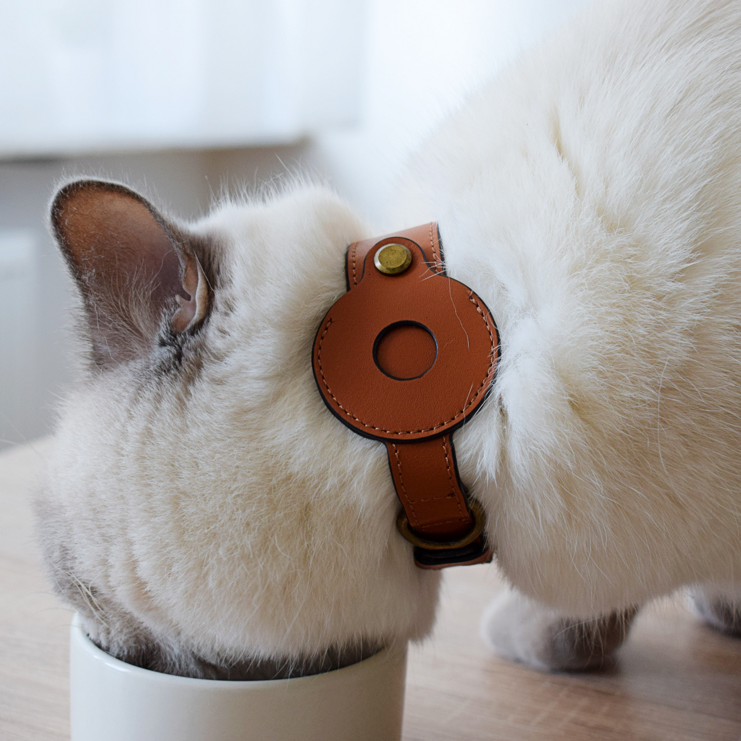 Collier pour chats en cuir véritable compatible AirTag